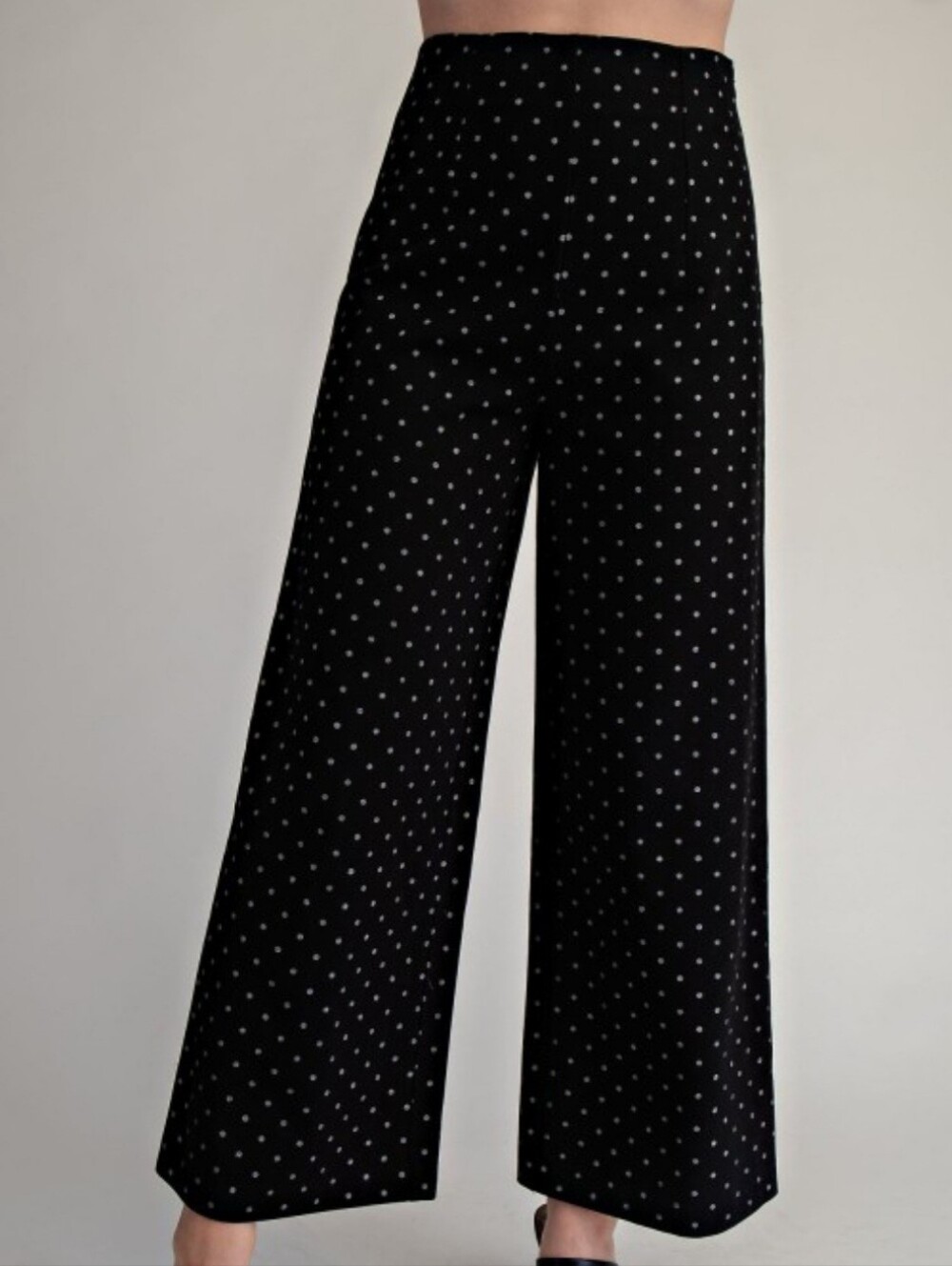 Wide-Leg Black Polka Dot Pants